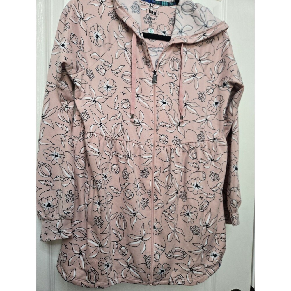Lug Shimmy Sketch Floral Blush Zip Up Light Weight Soft Jacket Hoodie Size SMALL
